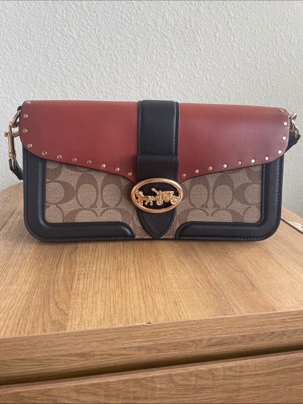 Coach Two-Tone Signature Canvas Shoulder Bag - Brown & Burgundy